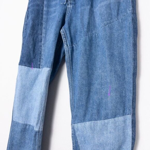 Sandro Hani Patchwork Jeans 36 Blue Vintage 4 Slim Leg High Rise Zip Fly Cropped - Picture 7 of 12